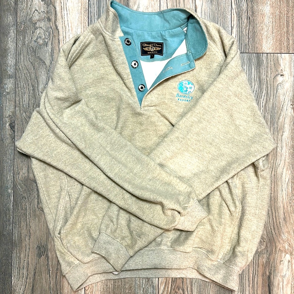 Straight Down Size Large Barnsley Gardens Pull Over Button Up Fleece beige